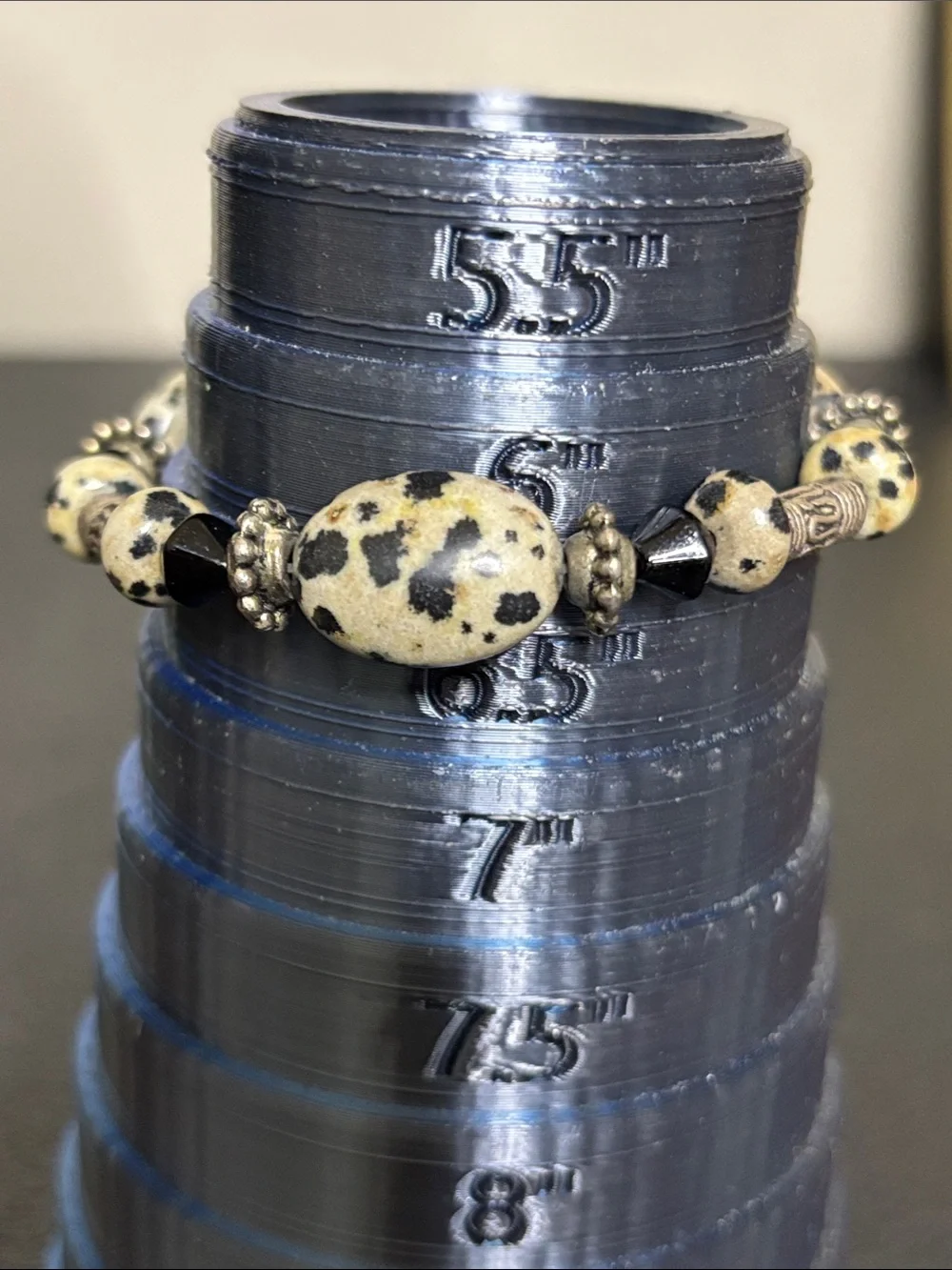 Handcrafted Dalmatian Jasper Stone Beaded Toggle Bracelet - Black Cream